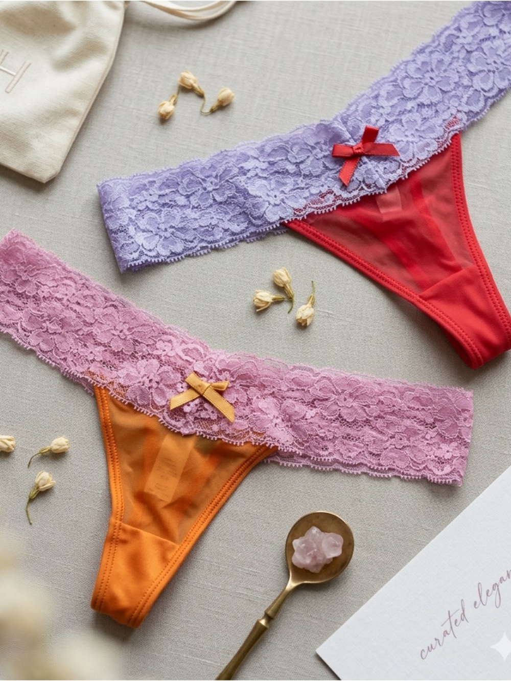 HONEYDEW Intimates Mesh Lace Thong Set of 2 Colorful M/L NWT